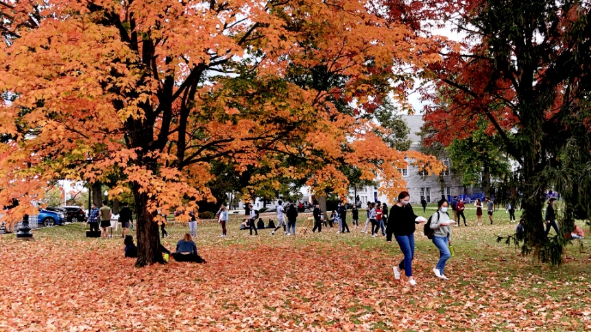 Students outside enjoying a fall day.