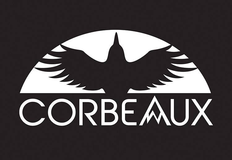 Corbeaux Logo made of an eagle and text on a black background