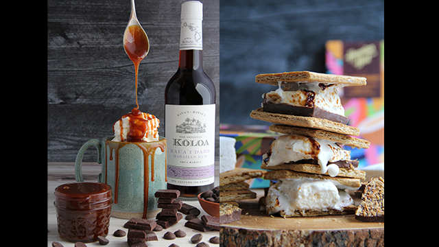 festive display of artisanal hot chocolate, wine, and marshmallows