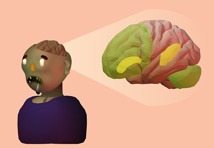 Graphic of a zombie thinking about brains