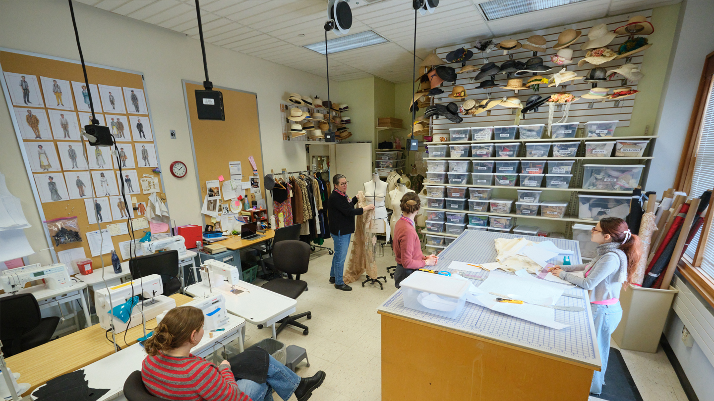 Students and staff work in the costume shop at Middlebury College.