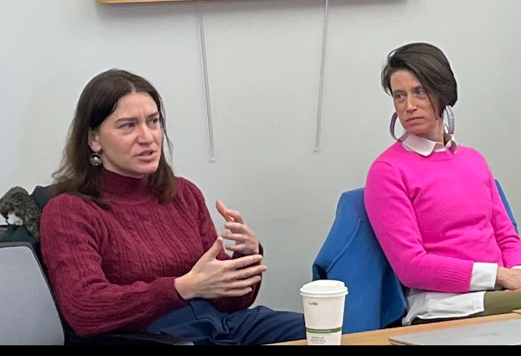 Visiting professor Olga Parishna, wearing a red sweater, speaks as part of a panel discussion on inclusive design.
