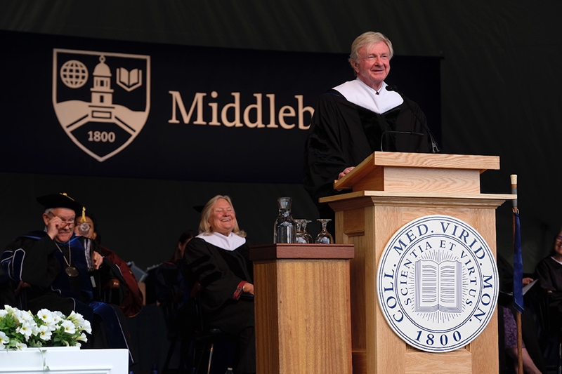 Middlebury commencement speaker stands at the podium.