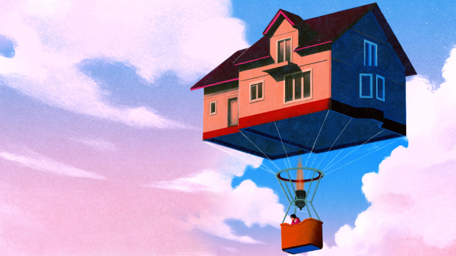 House floating away carrying person