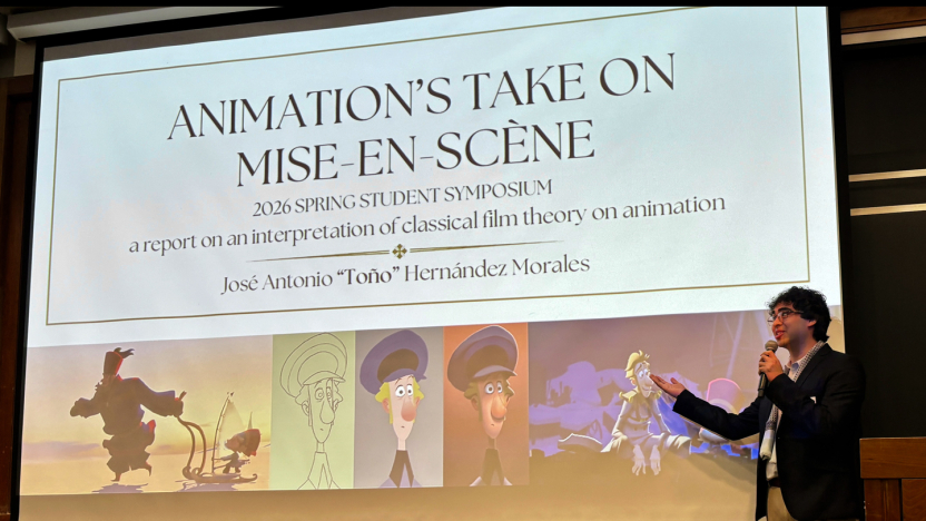 A student gives an oral presentation during the annual Spring Symposium..