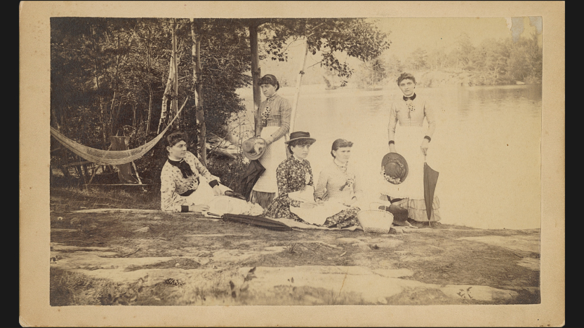May Belle Chellis and Middlebury friends along Lake Champlain